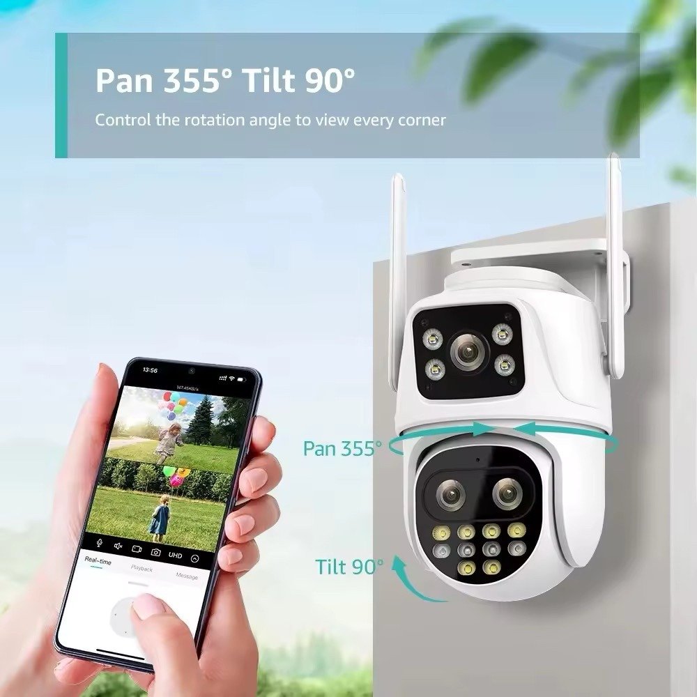 Multi-Lens Dual-Screen Outdoor PTZ Security Camera – Wireless WiFi Surveillance (iCSee App) - Image 3