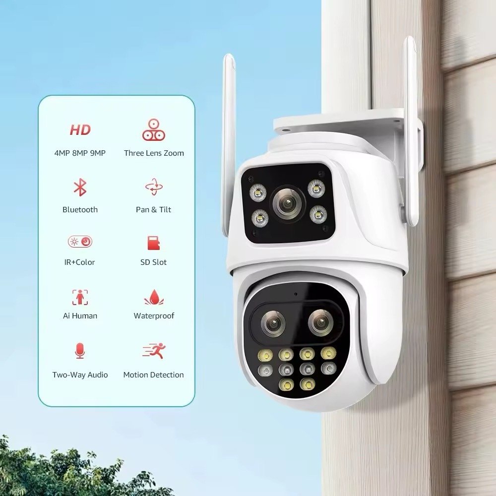 Multi-Lens Dual-Screen Outdoor PTZ Security Camera – Wireless WiFi Surveillance (iCSee App) - Image 4