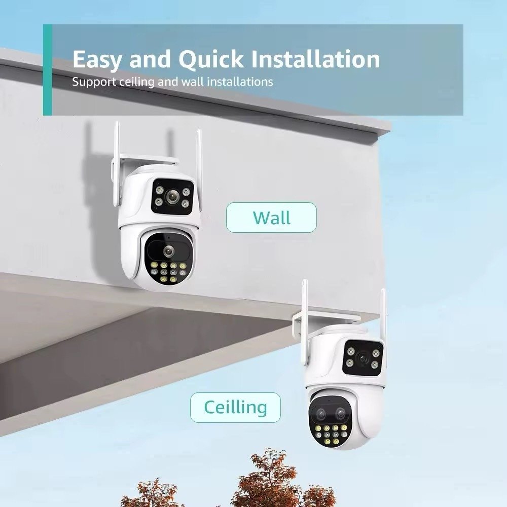 Multi-Lens Dual-Screen Outdoor PTZ Security Camera – Wireless WiFi Surveillance (iCSee App) - Image 5