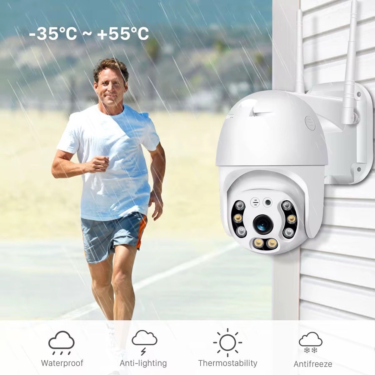 Outdoor WiFi PTZ Security Camera – Dual Antenna Wireless Surveillance (iCSee App)